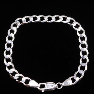 925 Sterling Silver Genuine Solid Curb Cuban Link Chain Italian Bracelet 6mm 7in